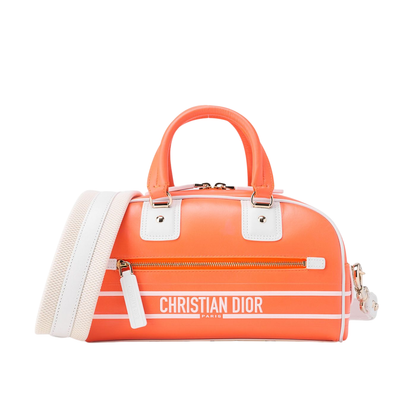 DIOR 2WAY Mini Boston Bag Leather X Rubber Orange X White With Gold Hardware