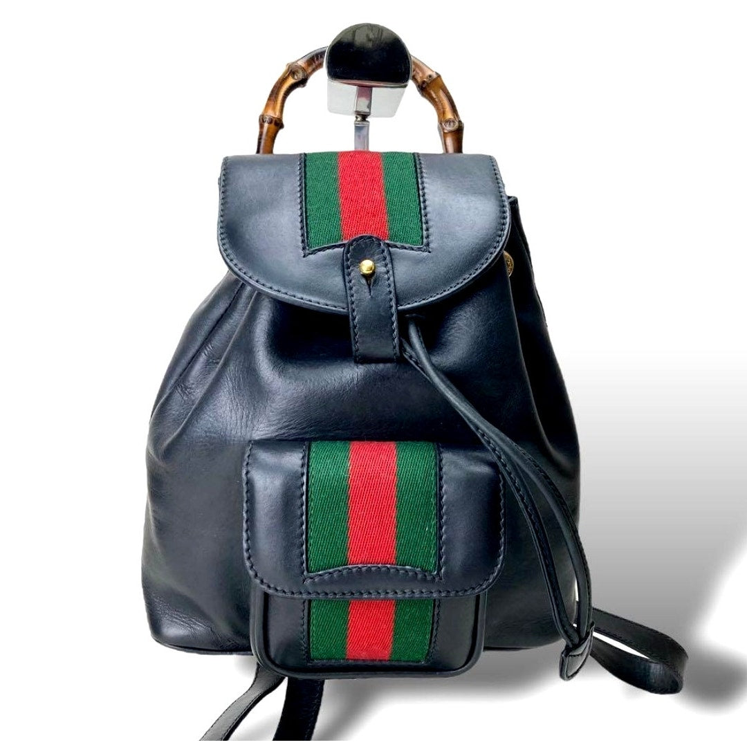 Authentic Gucci GG Vintage Bamboo Monogram Sherry Web Ophidia Backpack Leather - The Reluxe