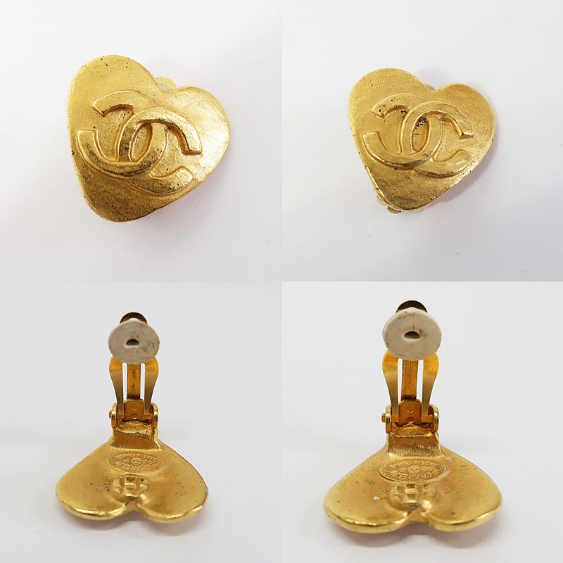 Chanel Earring Heart Coco Mark Gold Pair Accessories - Fashion