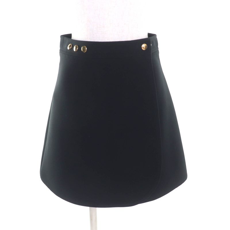 Louis Vuitton 20AW Wool Silk Blend Trapezoid Wrap Skirt With Logo Button Black