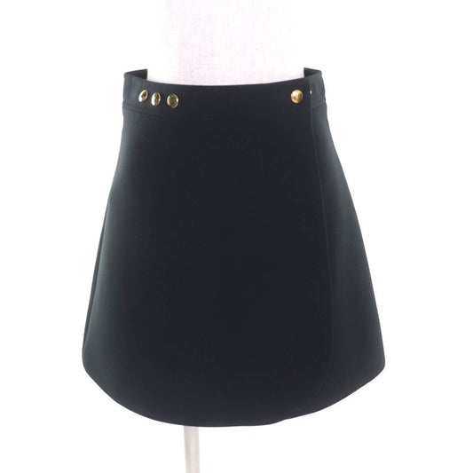 Louis Vuitton 20AW Wool Silk Blend Trapezoid Wrap Skirt With Logo Button Black