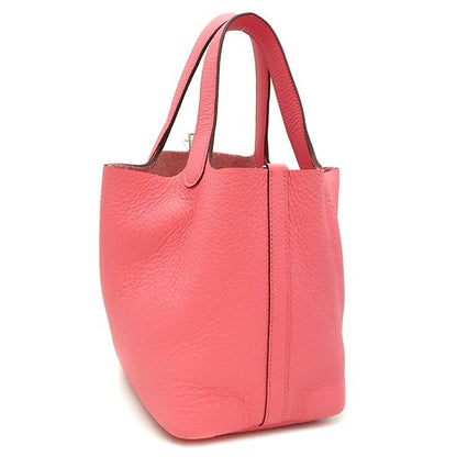 Hermes Handbag Picotin Lock PM Taurillon Clemence Rose Azalea Silver Hardware