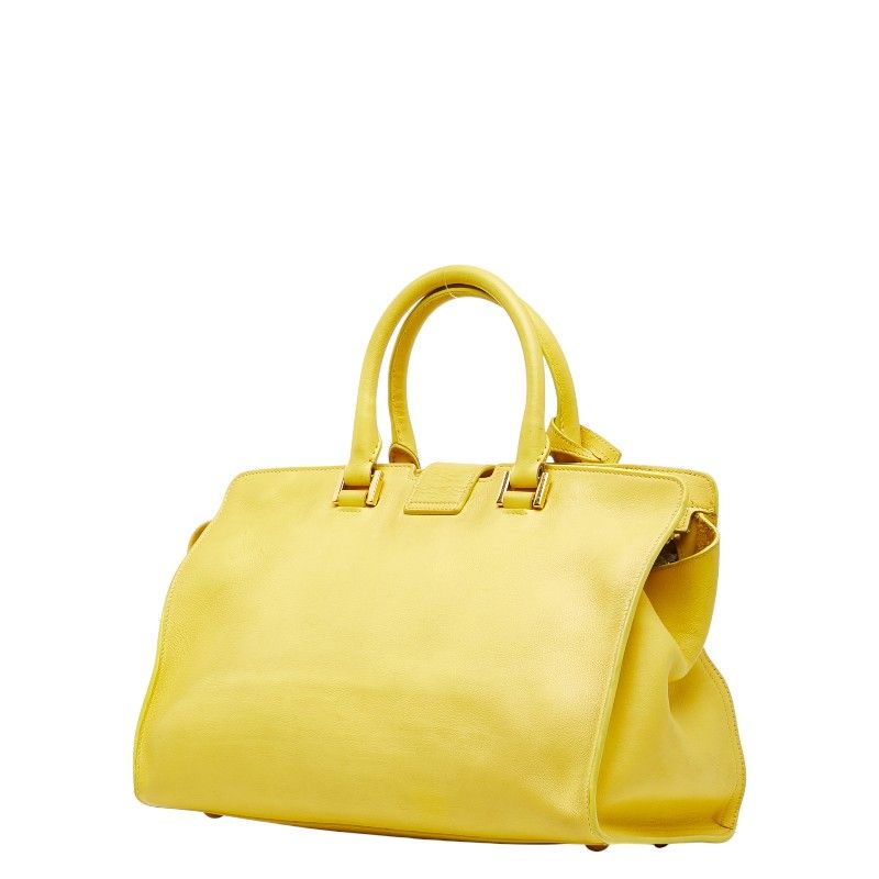 Saint Laurent Petit Cabas Y Line Handbag Shoulder Bag 2WAY Yellow Leather Women