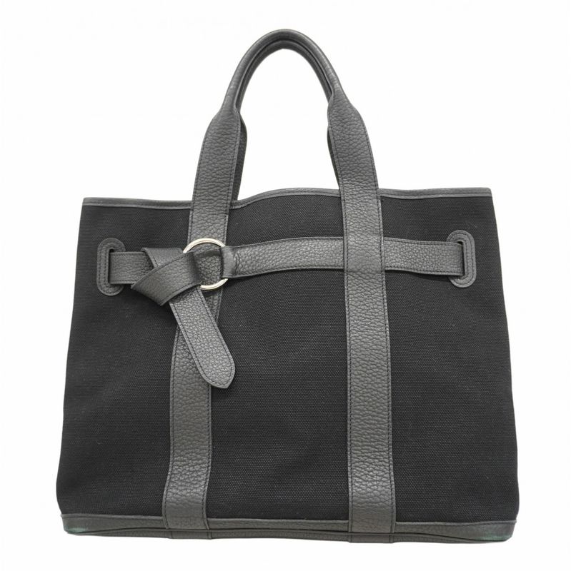 Hermes Tote Bag Petite Santure Canvas Black Silver Hardware □K Engraved Ladies