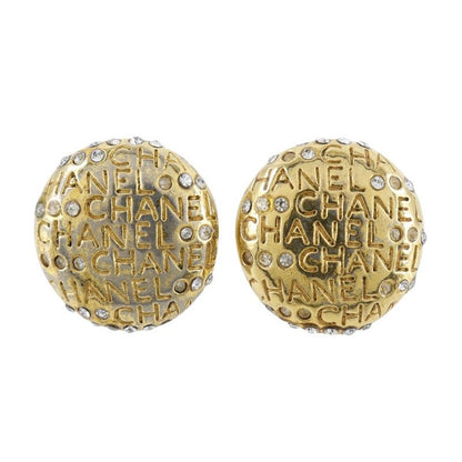 Chanel Logo Vintage Gold Plated And Rhinestone Ladies 20.5g Earring