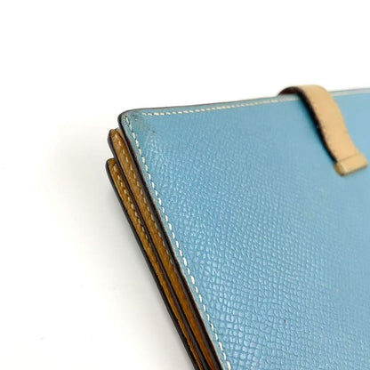 Hermes Bearn Souffle Stamped □L Leather Turquoise Blue And Light Brown Long