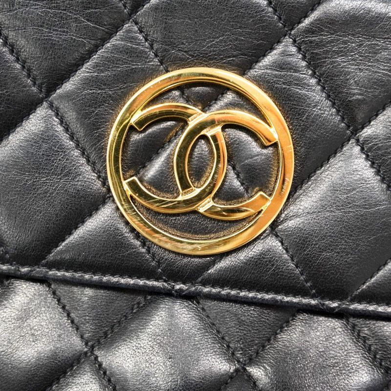 Chanel Shoulder Bag Matelasse Lambskin Black Gold Hardware Women