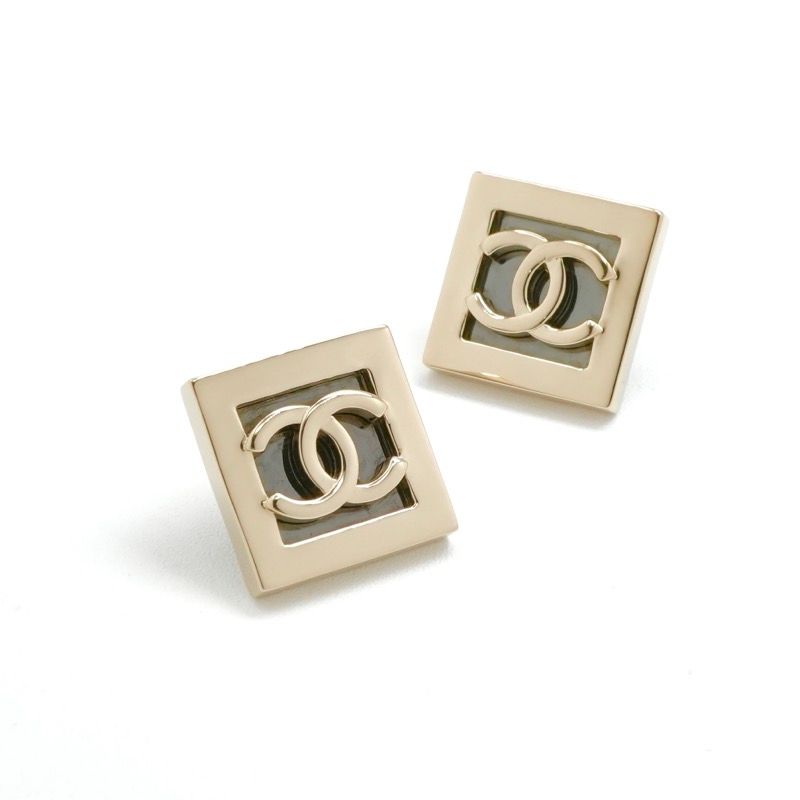 Chanel Earrings Earring Gold Dark Gray Coco Mark Square