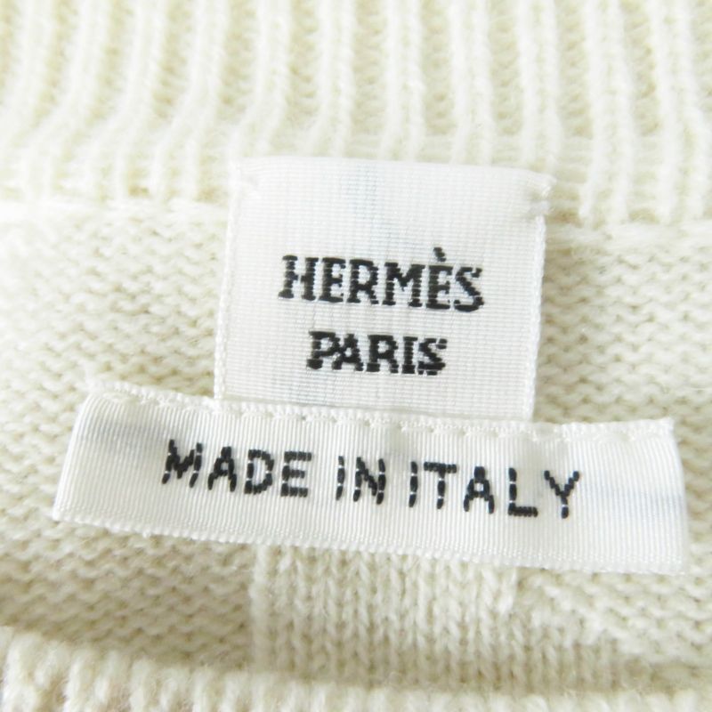 Hermes 23AW 3h2617d4 Virgin Wool H Motif Crewneck Long Sleeve Knit Ivory 36