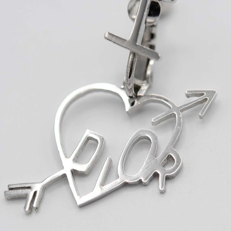 Christian DIOR Earrings Heart Arrow Silver Color Accessories Ladies With