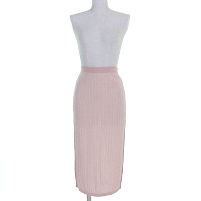 Fendi 2023 Fzq689 Logo-striped Knit Long Skirt Pink 40 Genuine