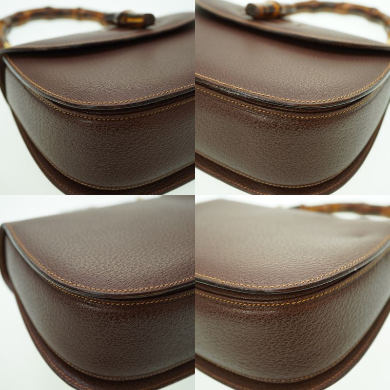 Gucci Bamboo Shoulder Handbag Leather Brown 0041 With Strap