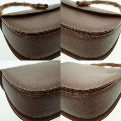 Gucci Bamboo Shoulder Handbag Leather Brown 0041 With Strap