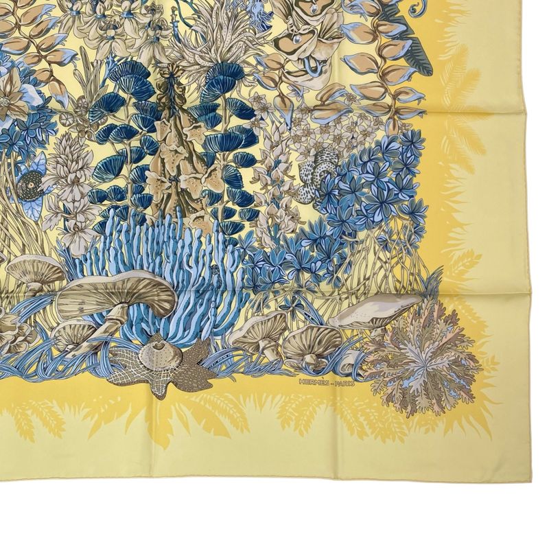Hermes Scarf Silk Carre 90 None Man Island Plant L'lle Deserte Yellow With Box
