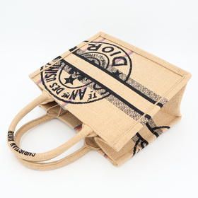 Christian DIOR Book Tote Small Tote Bag Jute Canvas