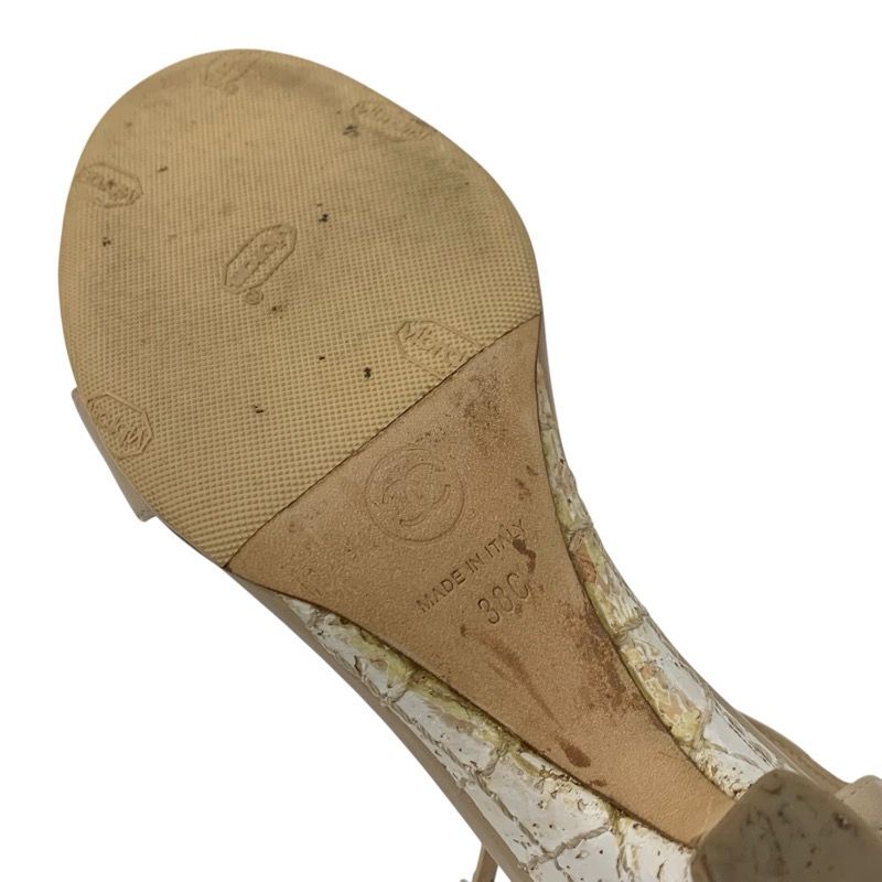 Chanel Sandals Shoes Leather Beige Black Coco Mark Camellia Matelasse Strap