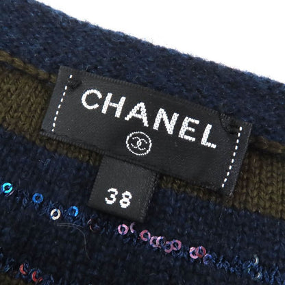 CHANEL P62936 Cashmere Coco Mark Button Coco Button Sequins Striped Long Sleeve