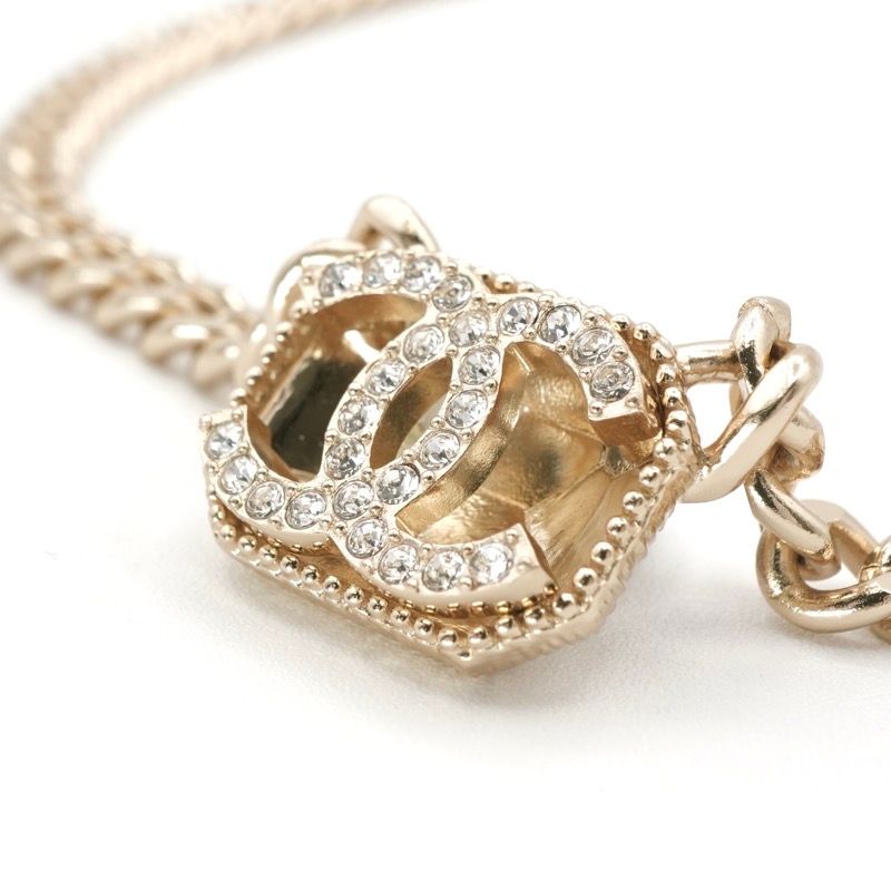 Chanel Necklace Pendant Choker Gold Coco Mark Rhinestone
