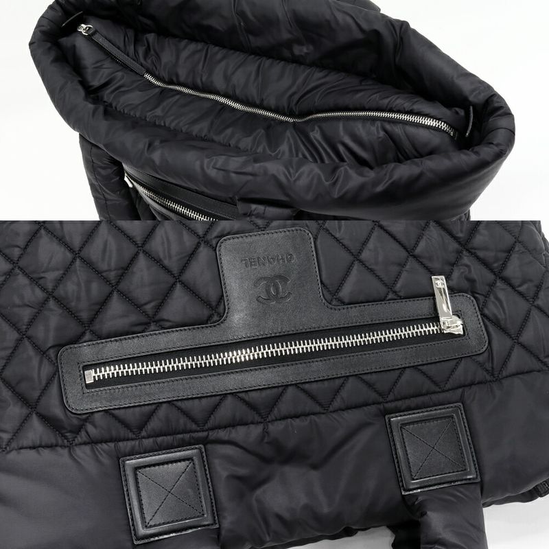 Chanel Hand Tote Bag Coco Cocoon Medium MM Nylon Calf Black X Bordeaux A48611