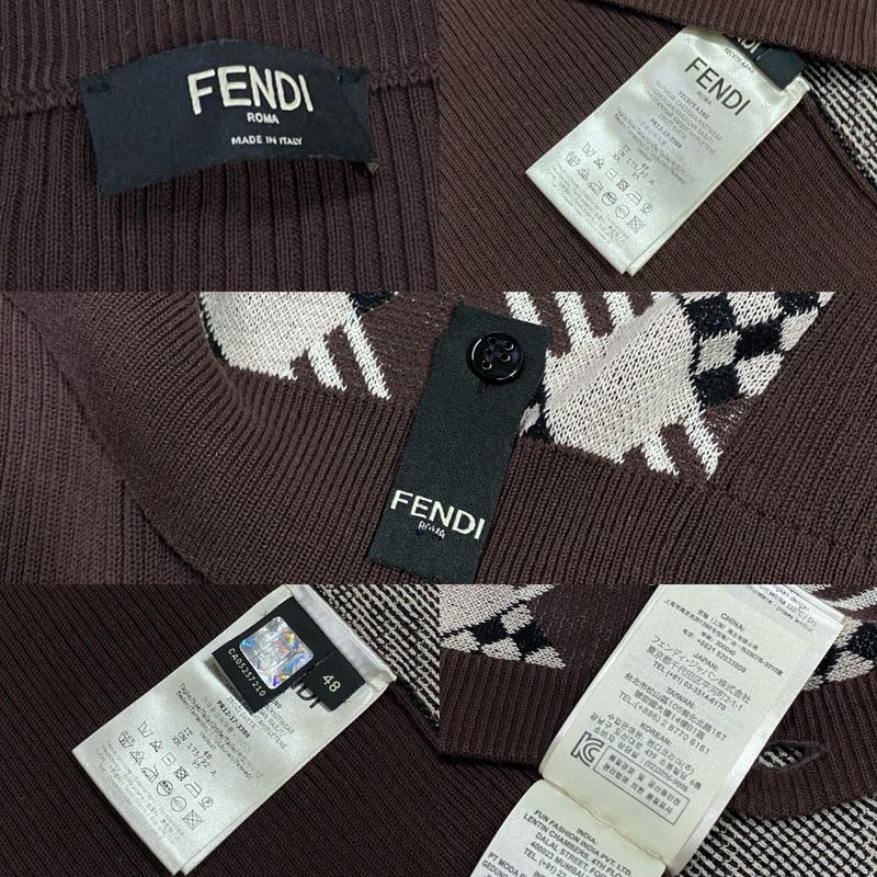 Fendi All-over Pattern Rib Knit Cotton V-neck Cardigan Men's Size 48 Brown