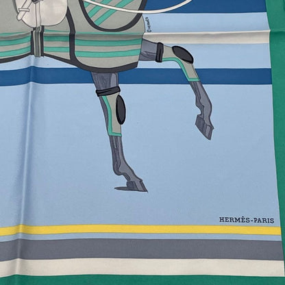 Hermes Scarf With Horsehair Cheval A La Couverture Silk Blue