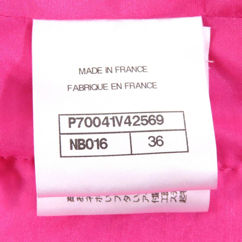 CHANEL P70041 Coco Mark Gold Button Cotton Tweed Collarless Jacket Pink 36 Made