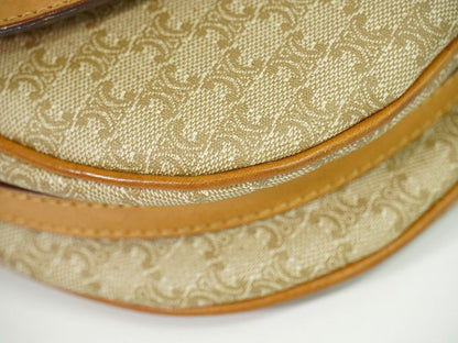 Authentic Celine Macadam Shoulder Bag Pochette PVC Leather Beige Brown Macadam