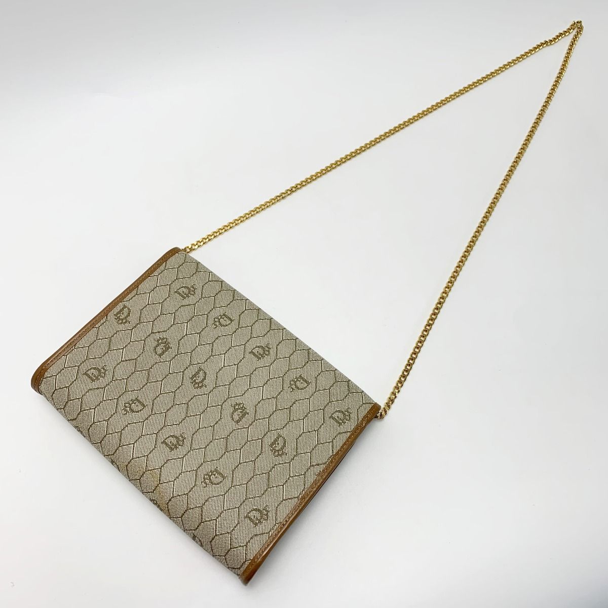 Christian Dior Honeycomb Trotter Beige Chain Shoulder Bag Gold Hardware