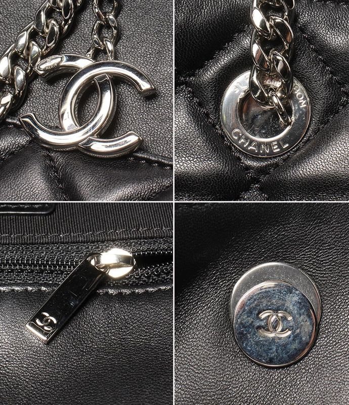 Chanel Chain Tote Bag Lambskin Silver Hardware Women's Chanel