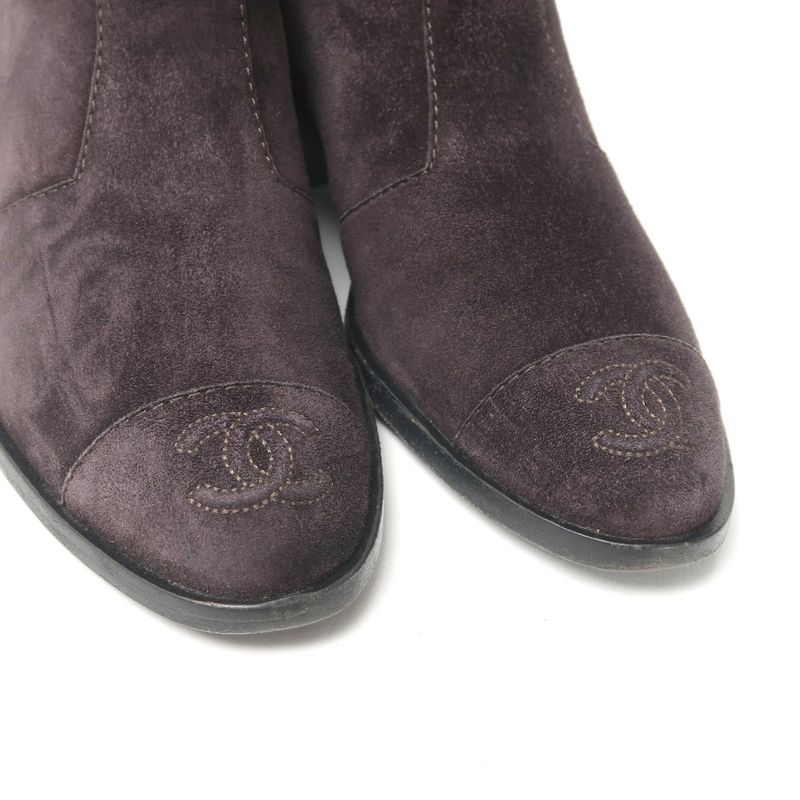 Chanel Boots Size 35 1 2 C Coco Mark Matelasse Quilted Suede Leather Side Zip