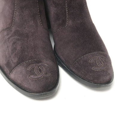 Chanel Boots Size 35 1 2 C Coco Mark Matelasse Quilted Suede Leather Side Zip