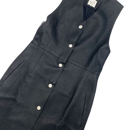 Hermes Outerwear Deerskin Black Long Vest Gilet Serie Button