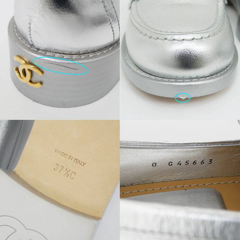 Chanel CC Logo Leather Loafers - G45663 Silver - Gold Hardware 37 1 2C