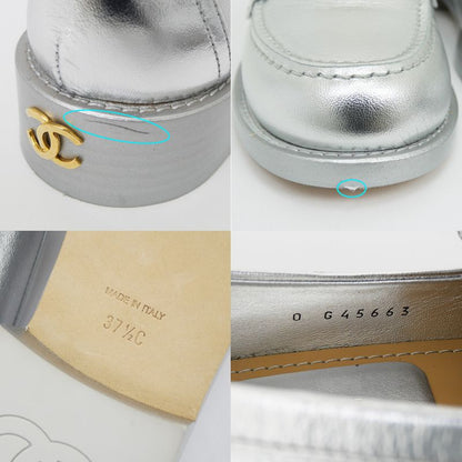 Chanel CC Logo Leather Loafers - G45663 Silver - Gold Hardware 37 1 2C