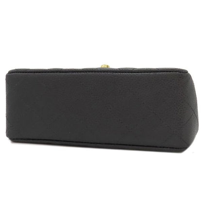 Chanel Shoulder Bag Mini Matelasse Caviar Skin Black Gold Hardware Chain