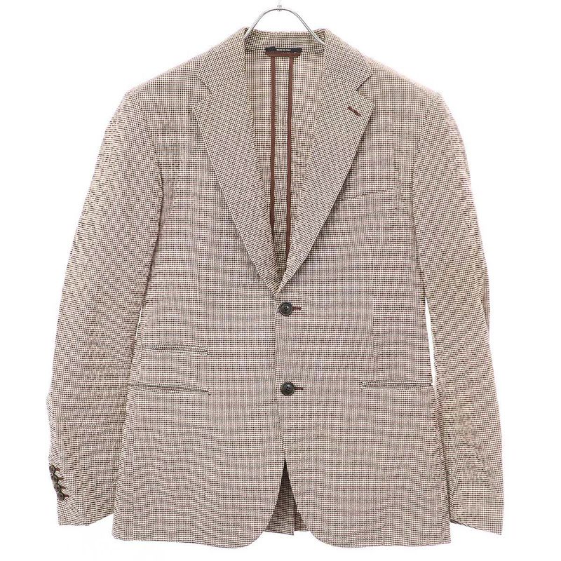 Hermes 18ss Checked Seersucker Tailored Jacket G19821 Brown 46