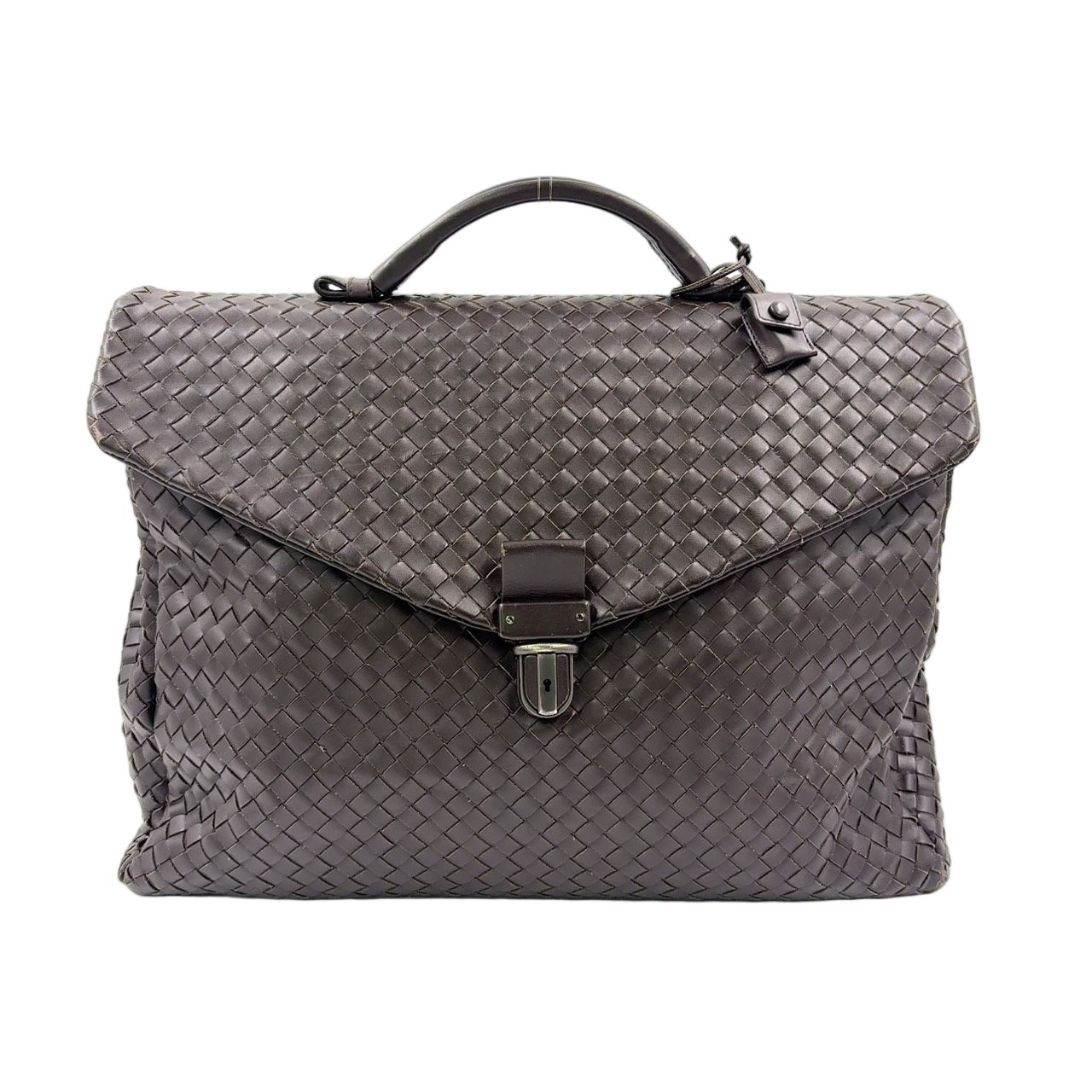Bottega Veneta Intrecciato Leather Dark Brown Business Bag Silver
