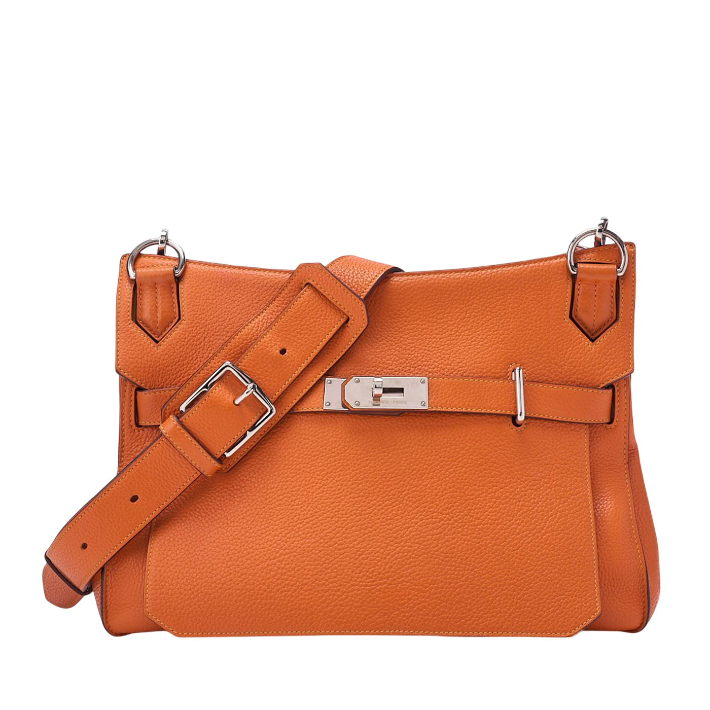 Hermes Gipsyère 34 Shoulder Bag Taurillon Clemence Orange And Jeanne (silver