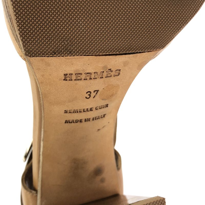 Hermes Metal Heel Strap Leather Sandals Brown 37