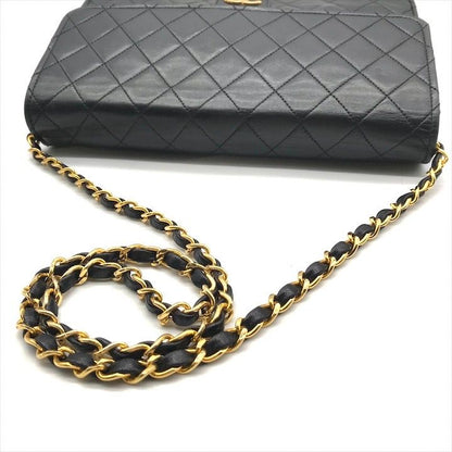 Chanel CC Logo Quilted Lambskin Push Lock Chain Shoulder Bag Black