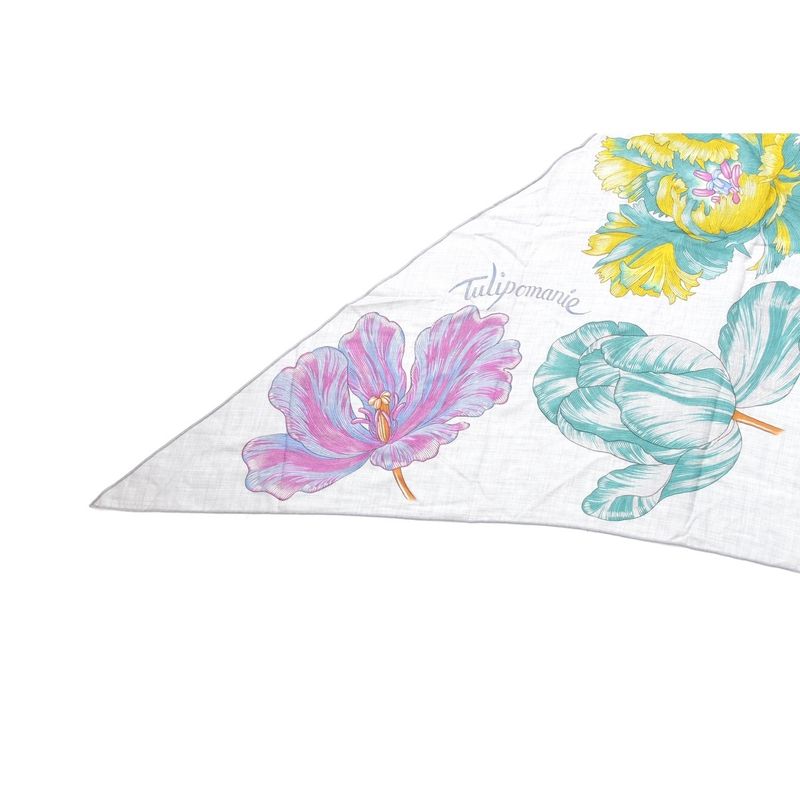 Hermes Triangle Jean Tulipomanie Cashmere Silk Floral Scarf Gray