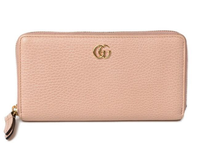 Gucci Wallet Gucci Long Wallet Petit Marmont Leather Pink Beige Round Zipper
