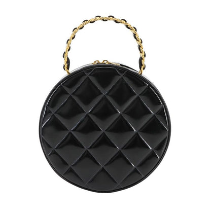 Chanel Matelasse Round Vanity Hand Bag Enamel Black White Vintage Gold Hardware