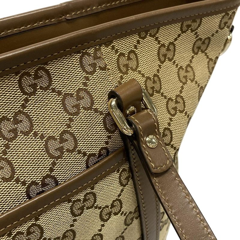 Gucci Tote Bag GG Pattern 388929 Beige And Dark Brown Leather