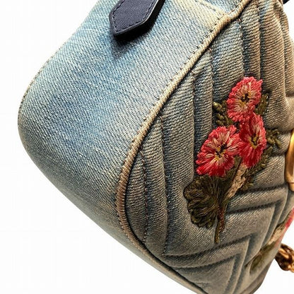 Gucci GG Marmont 447632 Denim Embroidered Bag Shoulder Bag Women