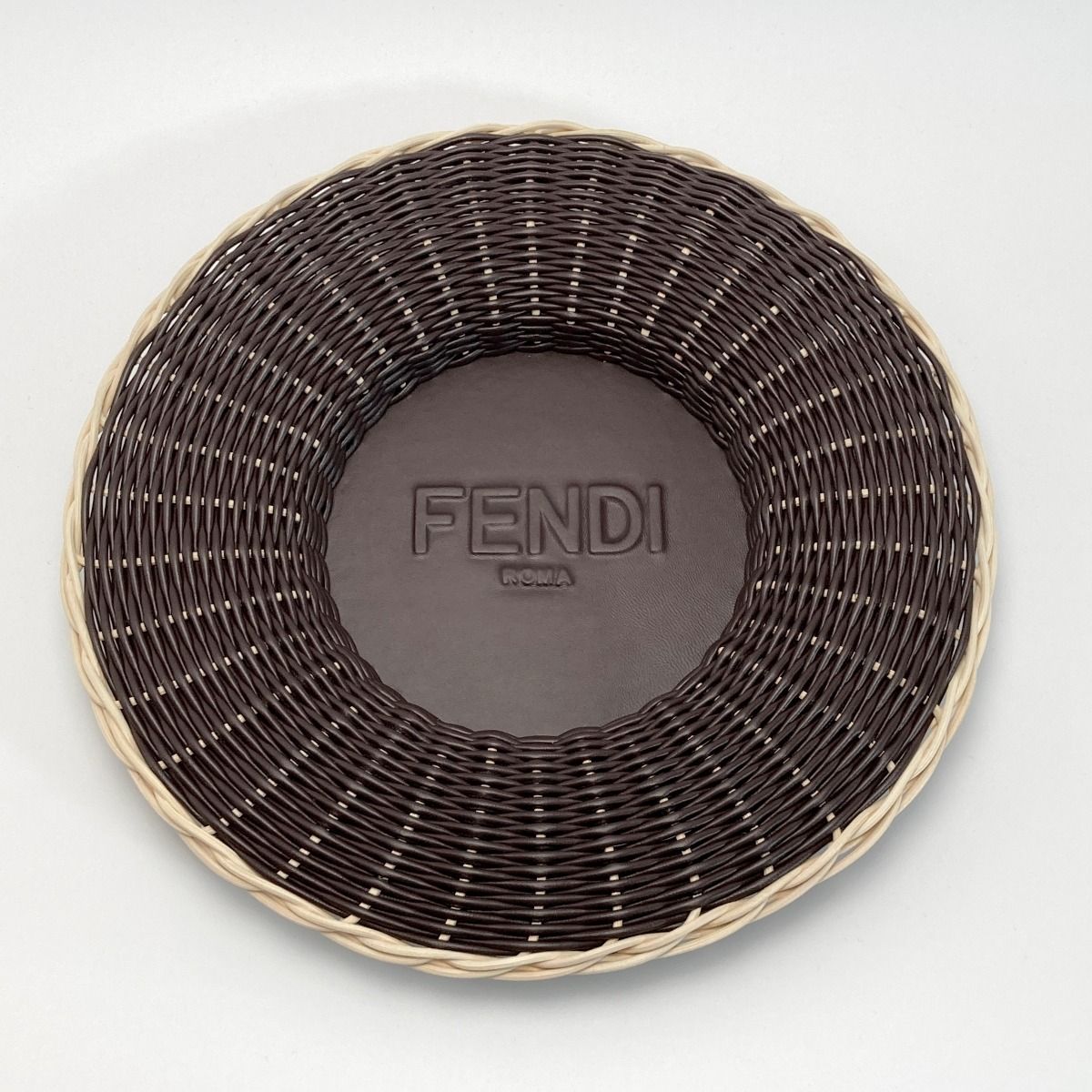 Fendi Ff Logo Underplate Tableware Collection Dark Brown Rattan/leather Box