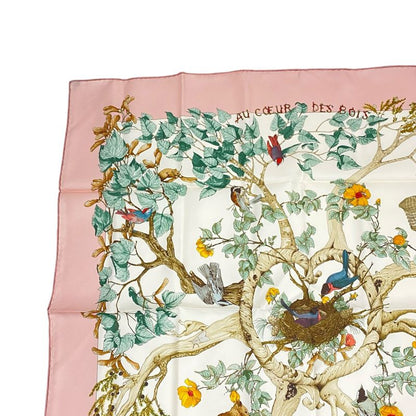 Hermes Scarf Carre 90 AU Coeur DES BOIS In The Woods 100% Silk Pink