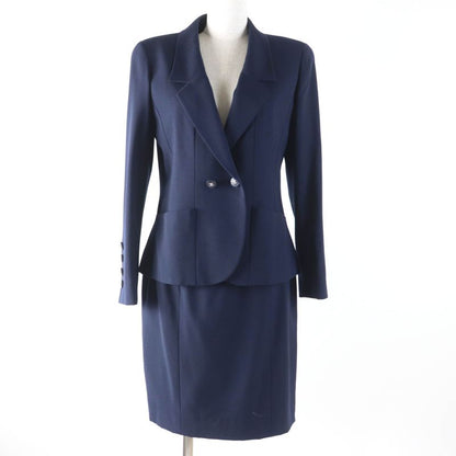 CHANEL Vintage 96P P06410v04616 100% Wool Coco Mark Button Jacket And Skirt