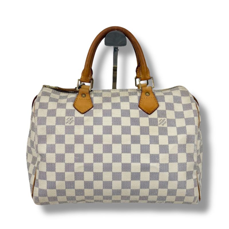 Louis Vuitton Damier Azure Speedy 30 Mini Boston Bag Handbag White Beige