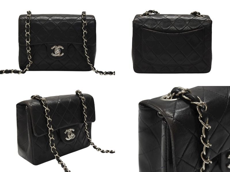 Chanel Mini Quilted 17 Shoulder Bag CC Logo Lambskin Black Silver — view 2